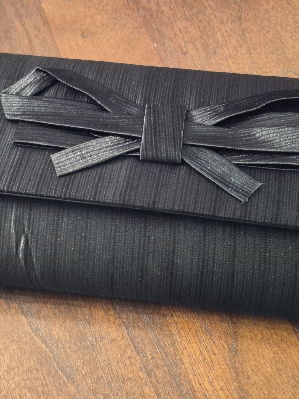 Charming Charlie Black Ribbed Men's Clutch Wallet with Bow Accent
